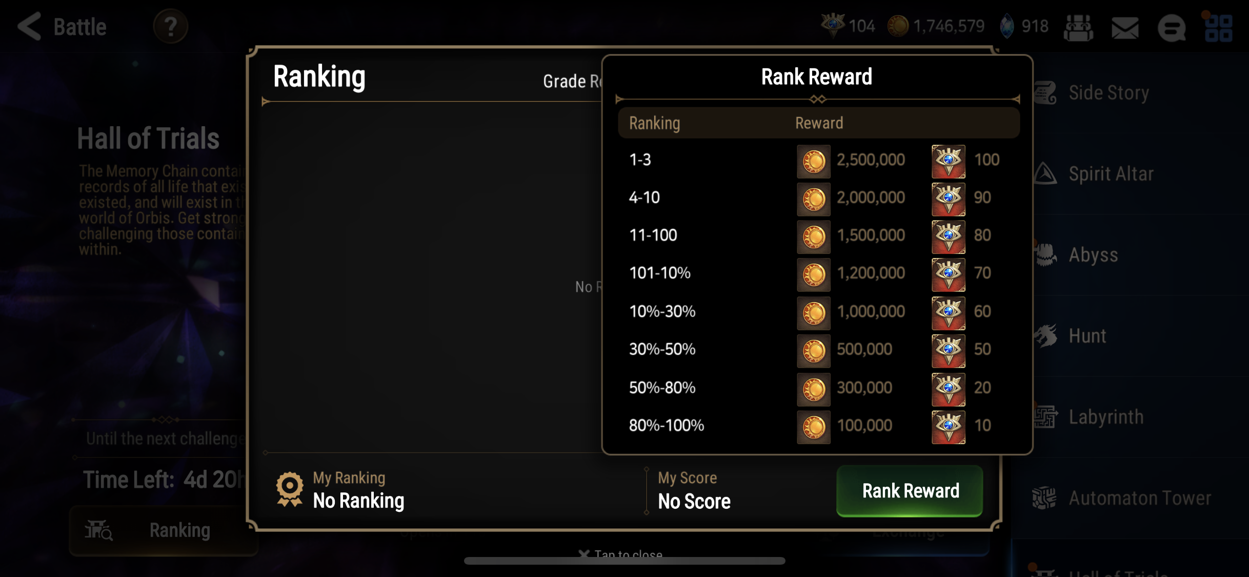 Please correct the % values for Hall of Trials Rank Rewards